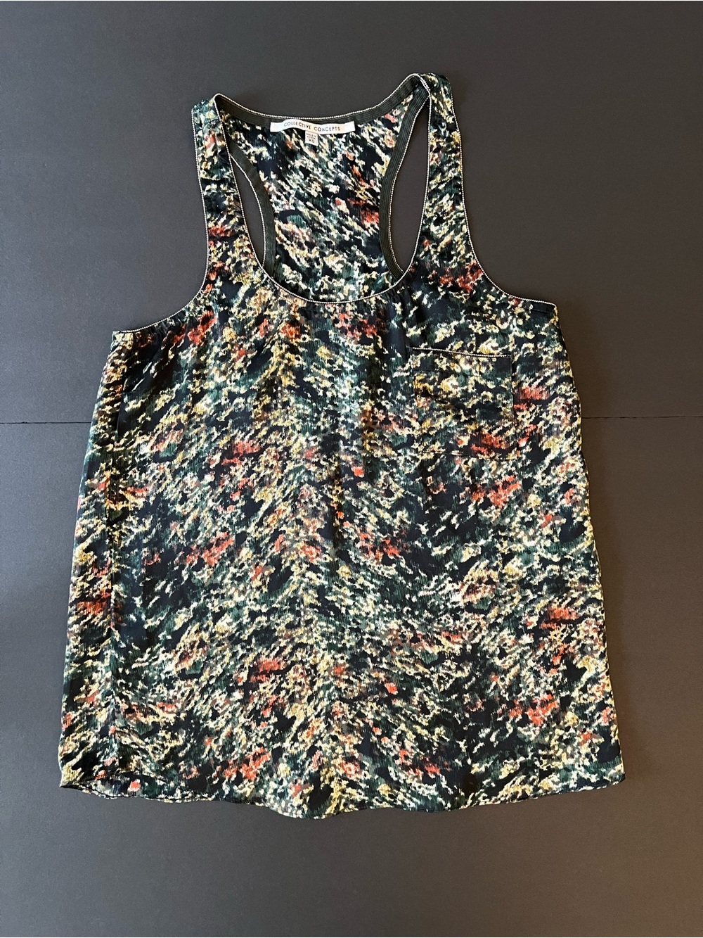 Collective Concepts Abstract Camo Tank XS Sleeveless Blouse Beaded Lightweight